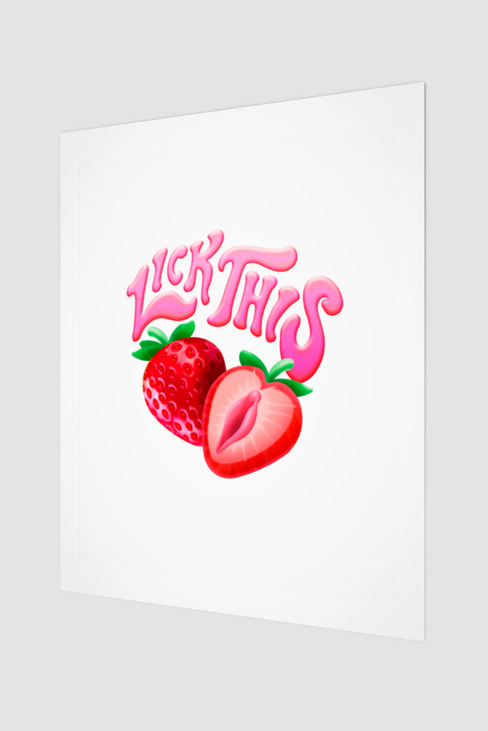 Feminist Art Print with Strawberries and Labia Design Lick This Strawberry Funny Design Statement Wall Art by Not Your Sub
